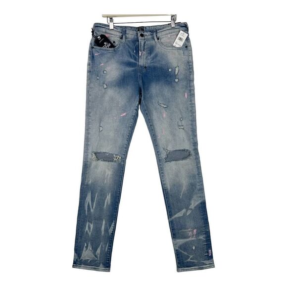 New PRPS Le Sabre Men US 31 Light Wash Jeans Ripped Bleached Slim Fit Casual